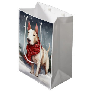 Sacola Para Presentes Média Cachorro Bull Terrier na Neve Natal