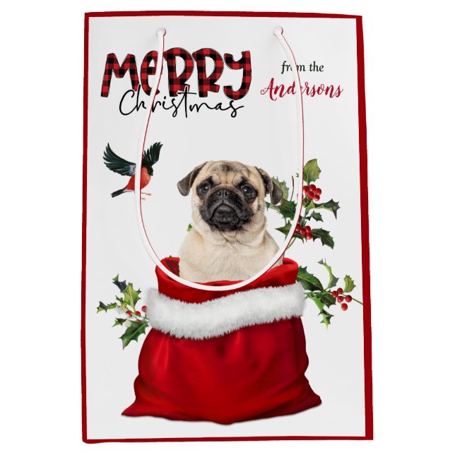 Sacola Para Presentes Média Cachorro Cachorro Bonito Natal (Frente)