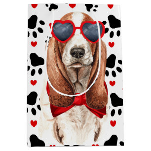 Sacola Para Presentes Média Cachorro Cachorro Engraçado Adora Corações Vermelh