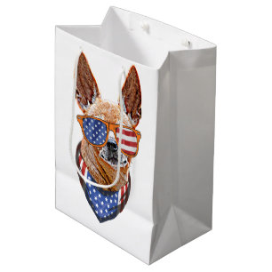 Sacola Para Presentes Média Cachorro Chihuahua EUA Independência Americana 4 d