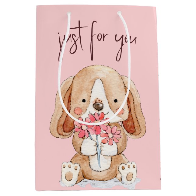 Sacola Para Presentes Média Cachorro com Flores (Frente)