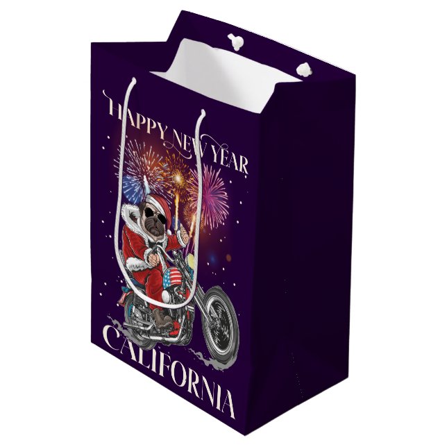 Sacola Para Presentes Média Cachorro Conduz Moto À Califórnia (Frente inclinada)