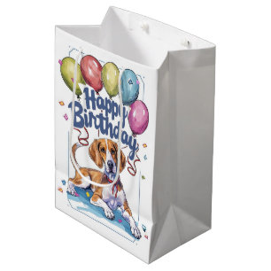 Sacola Para Presentes Média Cachorro da Raça Foxhound Americano com Balões de