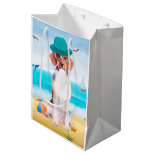 Sacola Para Presentes Média Cachorro De Beagle Na Praia