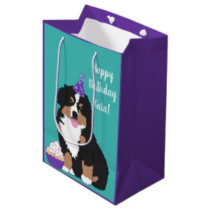 Sacola Para Presentes Média Cachorro de Montanha Bernese Personalizado