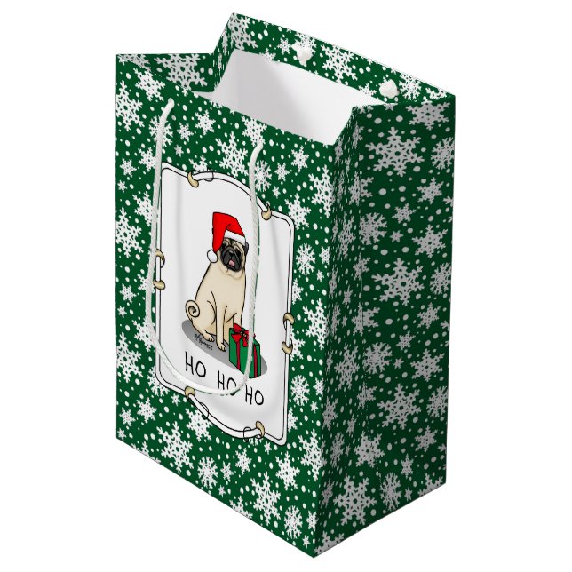 Sacola Para Presentes Média Cachorro de Papai Noel de Natal (desfiladeiro) (Frente inclinada)