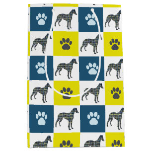 Sacola Para Presentes Média Cachorro e Pata Amarelo e Azul