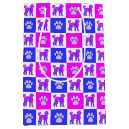 Sacola Para Presentes Média Cachorro e pata rosa quente e azul