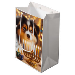 Sacola Para Presentes Média Cachorro Fofo de Hanukkah