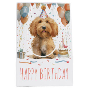 Sacola Para Presentes Média Cachorro Goldendoodle de Aniversário