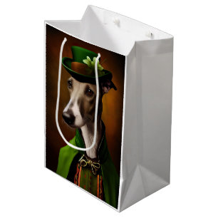 Sacola Para Presentes Média Cachorro Greyhound na Rua. Vestido do dia de Patri