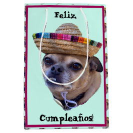 Sacola Para Presentes Média Cachorro Marrom Face Chug Foto