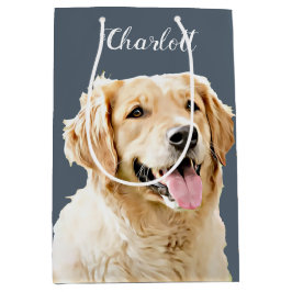 Sacola Para Presentes Média Cachorro Personalizado de Retriever de Ouro Desenh