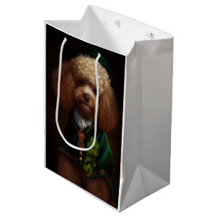Sacola Para Presentes Média Cachorro Poodle vestido para o Dia de São Patrício