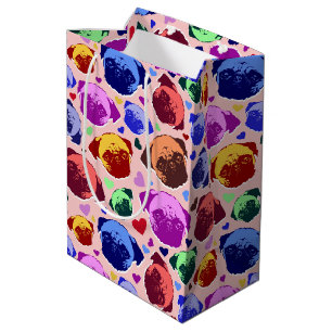 Sacola Para Presentes Média Cachorro Pug Filhote PopArt Estilo Retro