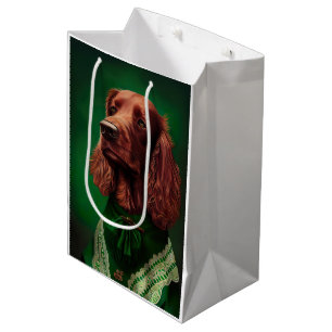 Sacola Para Presentes Média Cachorro Vermelho Irlandês na Rua. Vestido do Dia