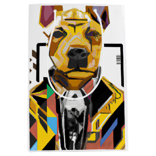Sacola Para Presentes Média Cachorro Vestindo um traje: Arte Digital