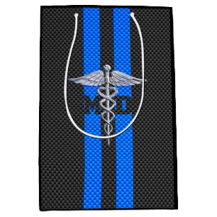 Sacola Para Presentes Média Caduceus do médico DM em listras azuis