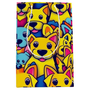 Sacola Para Presentes Média Cães amarelos, cães felizes