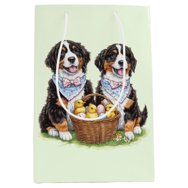 Sacola Para Presentes Média Cães de Montanha Bernese páscoas (Frente)