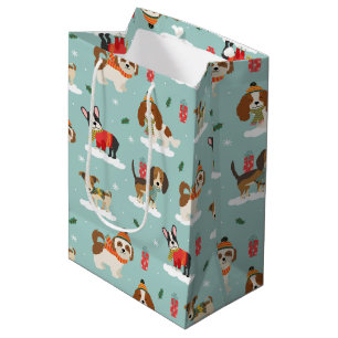 Sacola Para Presentes Média Cães de Natal no Padrão Cozy Scarves