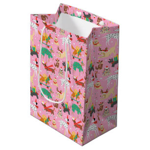 Sacola Para Presentes Média Cães de Natal no Padrão de Descobertas de Férias