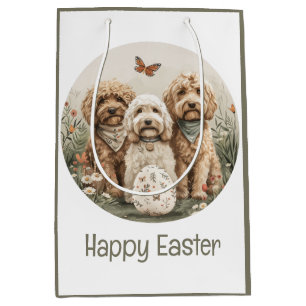Sacola Para Presentes Média Cães Goldendoodle Feliz Páscoa