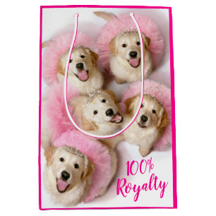 Sacola Para Presentes Média Cães Princesas em Tiaras