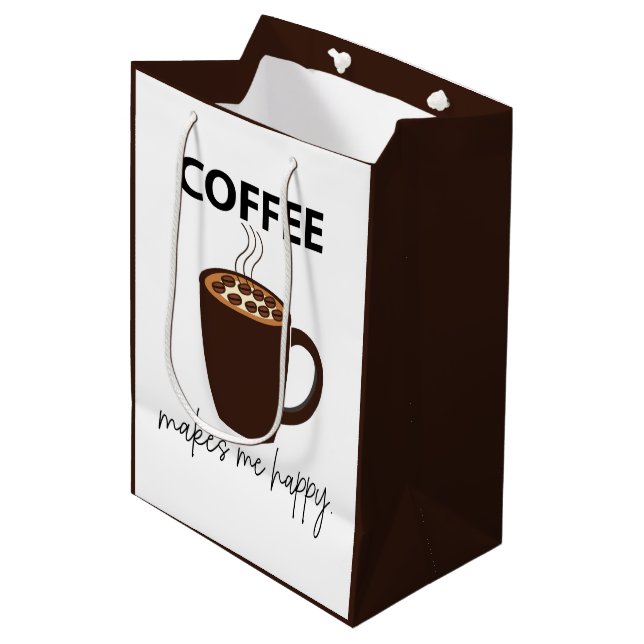 Sacola Para Presentes Média Café Me Faz Feliz Café (Frente inclinada)