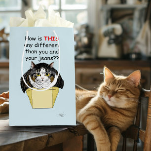 Sacola Para Presentes Média Caixa de Gatos Engraçado Chubby Tabby