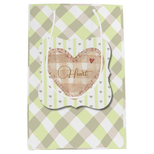 Sacola Para Presentes Média Caligrafia coronária com tartan Greenery (Frente)