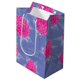 Sacola Para Presentes Média Camellia ink art rosa-quente e favor de casamento 