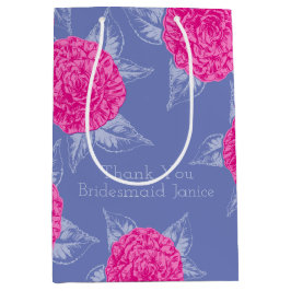 Sacola Para Presentes Média Camellia ink art rosa-quente e favor de casamento 