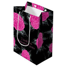 Sacola Para Presentes Média Camellia ink art rosa-quente e favor de casamento 