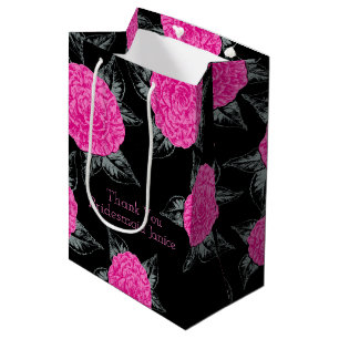 Sacola Para Presentes Média Camellia ink art rosa-quente e favor de casamento