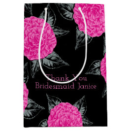 Sacola Para Presentes Média Camellia ink art rosa-quente e favor de casamento 