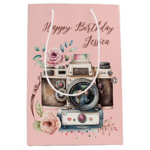 Sacola Para Presentes Média Câmera Vintage com Foto