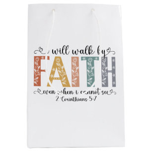 Sacola Para Presentes Média Caminhada Cristã Boho Versículo Bíblico Floral