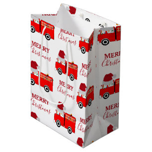 Sacola Para Presentes Média Caminhão de Fogo Vermelho Natal