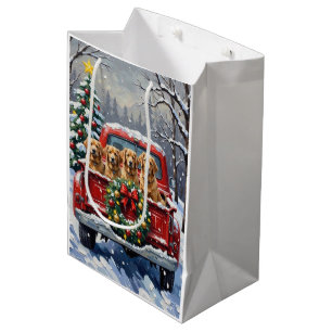 Sacola Para Presentes Média Caminhão Vermelho de Natal do Lapphund Finlandês F