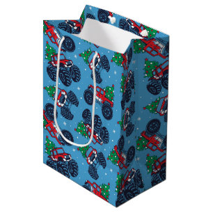 Sacola Para Presentes Média Caminhões Monstros e Padrões de Árvores de Natal