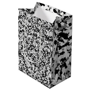 Sacola Para Presentes Média Camo Camuflagem Preto Cinza Branco Ártico Festa