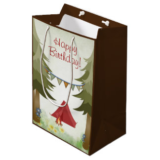 Sacola Para Presentes Média Camping, Tent, Campfire, Flowland Woodland Anivers