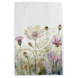 Sacola Para Presentes Média Campo de aquarelas das flores silvestres