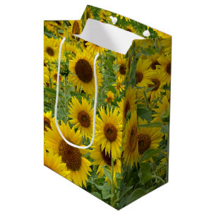 Sacola Para Presentes Média Campo de Girassóis Amarelos