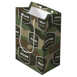 Sacola Para Presentes Média Camuflagem Verde Camo Exército Monograma Monograma