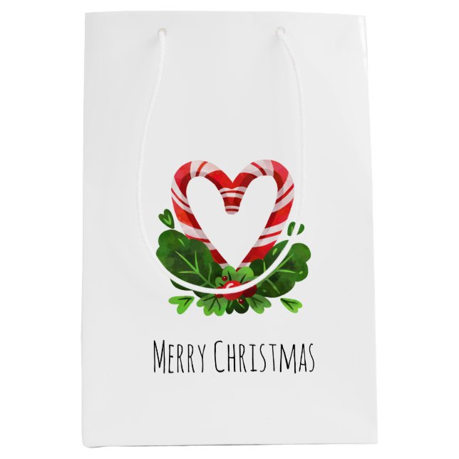Sacola Para Presentes Média Candy Cane Heart Felry Christmas Festive Holiday (Frente)