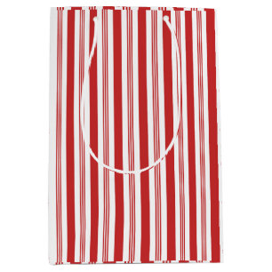 Sacola Para Presentes Média Candy Cane Stripes Vermelho e Branco