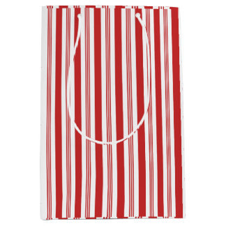 Sacola Para Presentes Média Candy Cane Stripes Vermelho e Branco