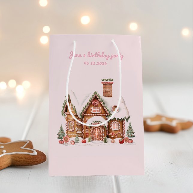 Sacola Para Presentes Média Candy Gingercake House Pink Birday (Criador carregado)